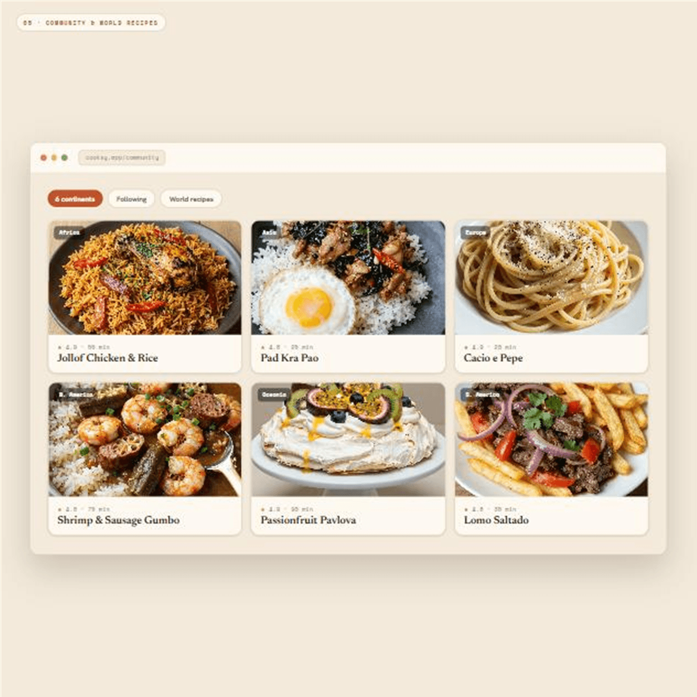 Cooksy Community & World Recipes — six-continent recipe feed