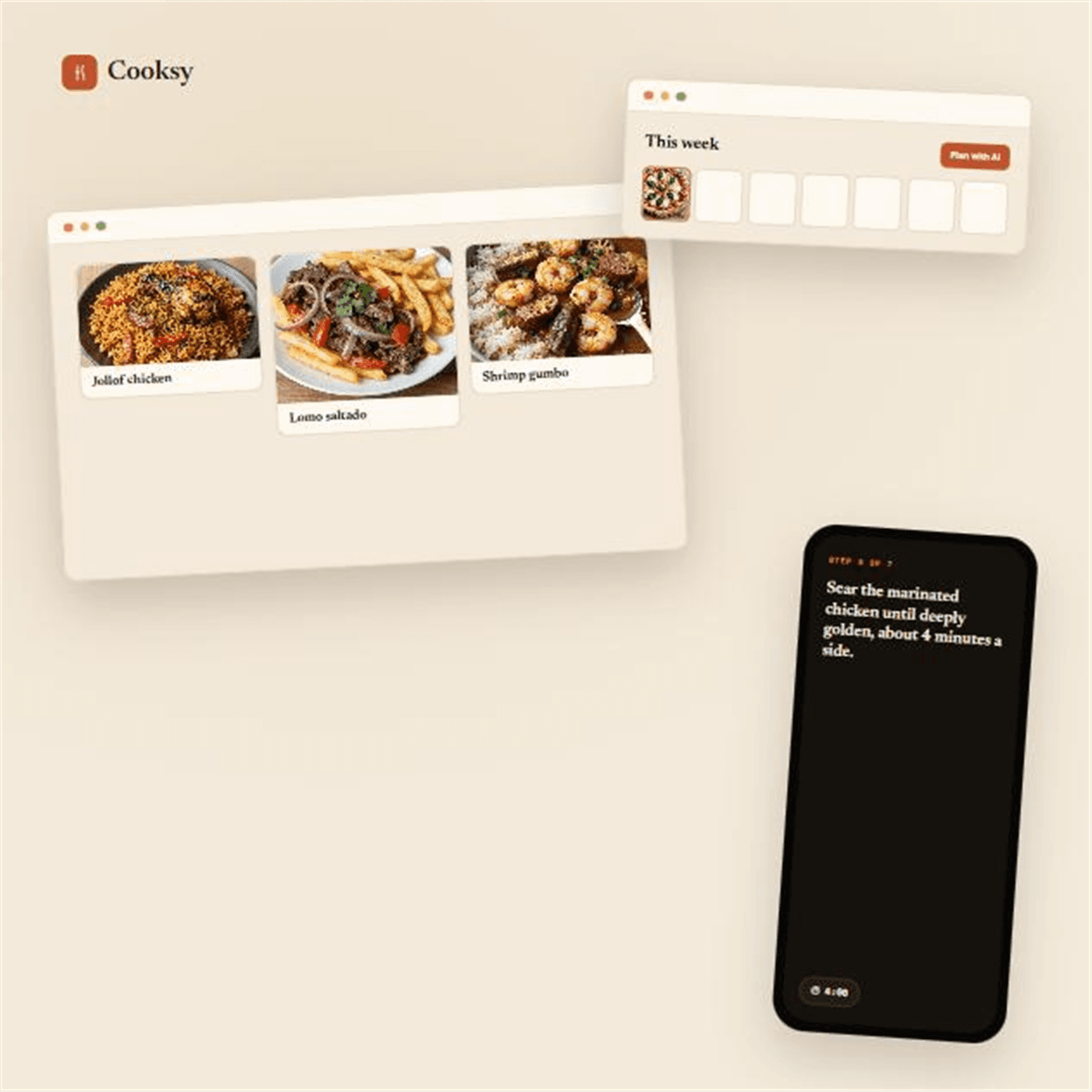 Cooksy — recipe cards, weekly planner and guided cook mode